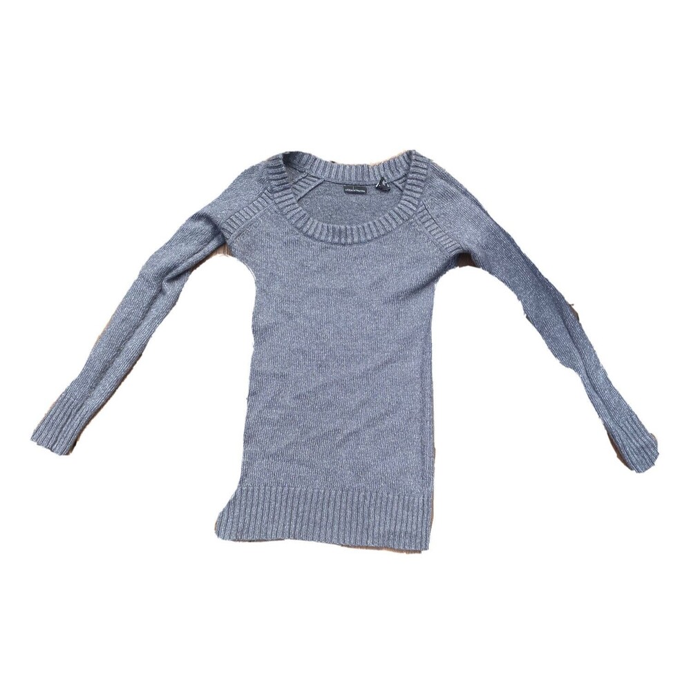 Moda Int Sweater Shirt Silver Long sleeve Womens Size Small Scoop Neck